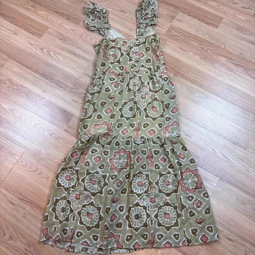 Women’s Dress Let Me Be Anthropologie Small Light Flowy Ruffles Tan Brown Midi